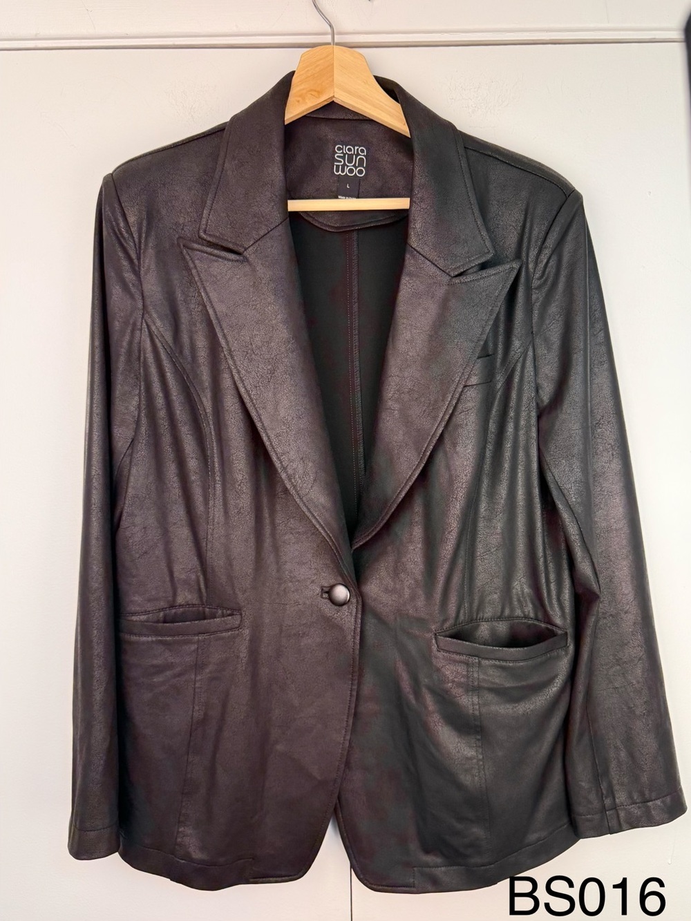 Clara Sun Woo Liquid Leather Black One Button Blazer Size L